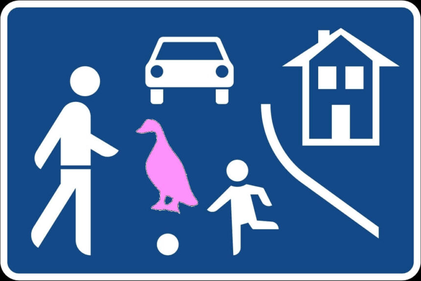 Zeichen 325.1 Beginn Eines Verkehrsberuhigten Bereichs mit eingefügter Gans (c) Wikipedia, Pixabay