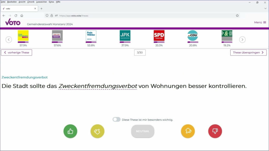 Wahl-O-Mat „Voto“ zur Konstanzer Gemeinderatswahl ist gestartet