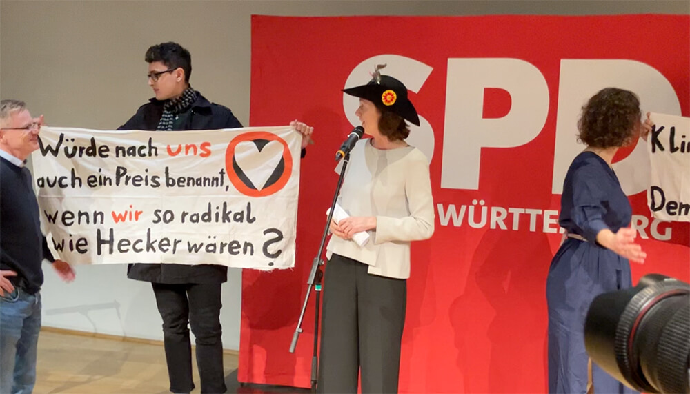 Aktion Letzte Generation SPD-Veranstaltung 6.2.2024 ©Pit Wuhrer