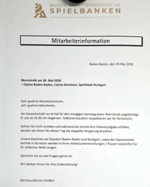 Casinostreik 2026 05 30 aufruf streikbruch